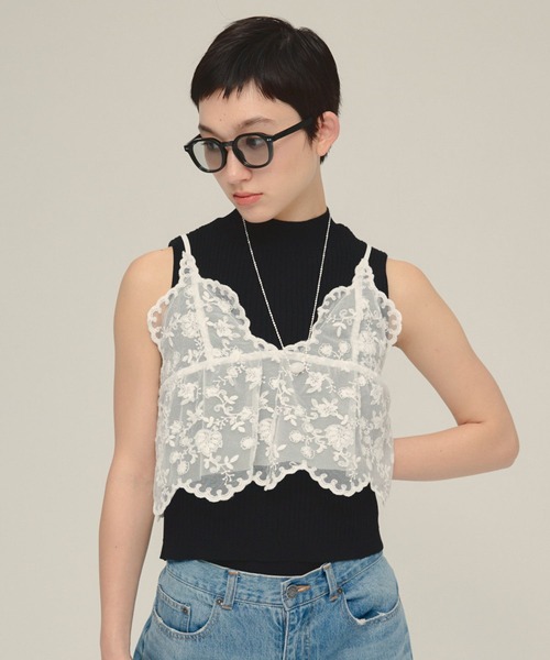 eL（エル）の「【eL】Lace Cami/572924（キャミソール・レディース・オフホワイト/ブラック・FREE）」の2枚目の写真