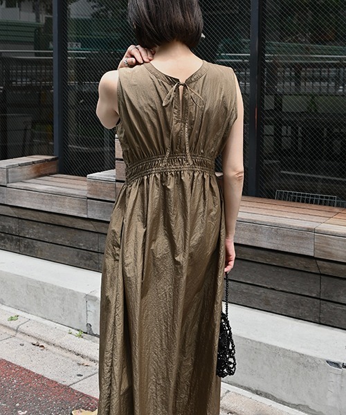 セール】asymmetry shirring gather no sleeve OP（ワンピース