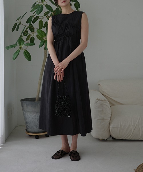 WILLFULLY ウィルフリー　ワンピース　ドレス セール】asymmetry shirring gather no sleeve OP（ワンピース