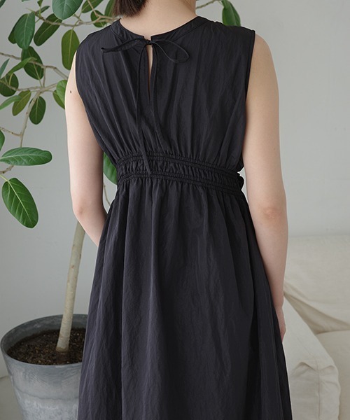 セール】asymmetry shirring gather no sleeve OP（ワンピース