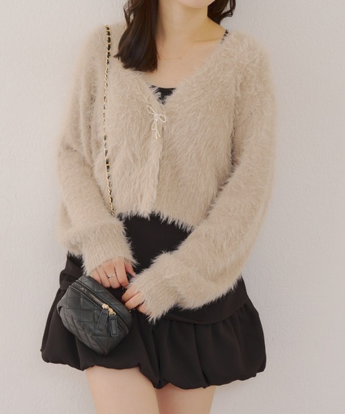 continuer de NICE CLAUP(コンティニューデナイスクラップ)の「シャギーショートカーディガン(カーディガン/ボレロ・レディース・ミント/ブラウン/ピンク/ブラック/アイボリー・FREE)」の5枚目の写真