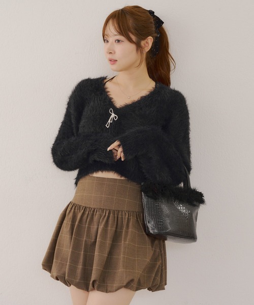 continuer de NICE CLAUP(コンティニューデナイスクラップ)の「シャギーショートカーディガン(カーディガン/ボレロ・レディース・ミント/ブラウン/ピンク/ブラック/アイボリー・FREE)」の1枚目の写真