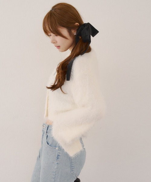 continuer de NICE CLAUP(コンティニューデナイスクラップ)の「シャギーショートカーディガン(カーディガン/ボレロ・レディース・ミント/ブラウン/ピンク/ブラック/アイボリー・FREE)」の7枚目の写真