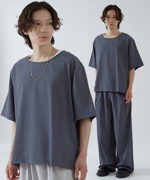 improves(インプローブス)の「リネンタッチ ルーズ Tシャツ(Tシャツ/カットソー・メンズ・ブラックミックス/ブルーグレー/ブラック・SMALL/MEDIUM/LARGE)」の1枚目の写真