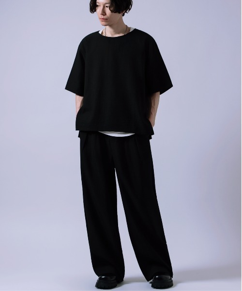 Crownor(クラウノアー)の「リネンタッチ ルーズ Tシャツ(Tシャツ/カットソー・メンズ・ブラックミックス/ブルーグレー/ブラック・SMALL/MEDIUM/LARGE)」の12枚目の写真