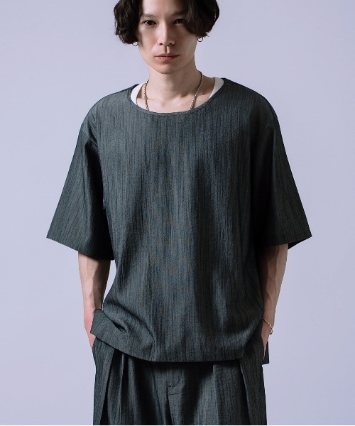 Crownor(クラウノアー)の「リネンタッチ ルーズ Tシャツ(Tシャツ/カットソー・メンズ・ブラックミックス/ブルーグレー/ブラック・SMALL/MEDIUM/LARGE)」の13枚目の写真