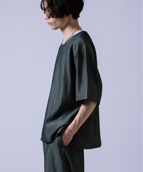 Crownor(クラウノアー)の「リネンタッチ ルーズ Tシャツ(Tシャツ/カットソー・メンズ・ブラックミックス/ブルーグレー/ブラック・SMALL/MEDIUM/LARGE)」の14枚目の写真