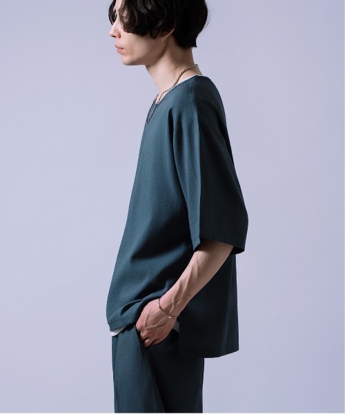 Crownor(クラウノアー)の「リネンタッチ ルーズ Tシャツ(Tシャツ/カットソー・メンズ・ブラックミックス/ブルーグレー/ブラック・SMALL/MEDIUM/LARGE)」の18枚目の写真