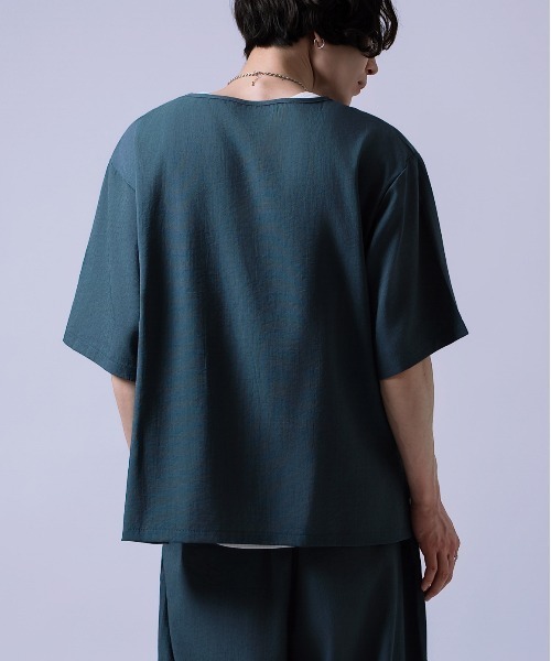 Crownor(クラウノアー)の「リネンタッチ ルーズ Tシャツ(Tシャツ/カットソー・メンズ・ブラックミックス/ブルーグレー/ブラック・SMALL/MEDIUM/LARGE)」の19枚目の写真