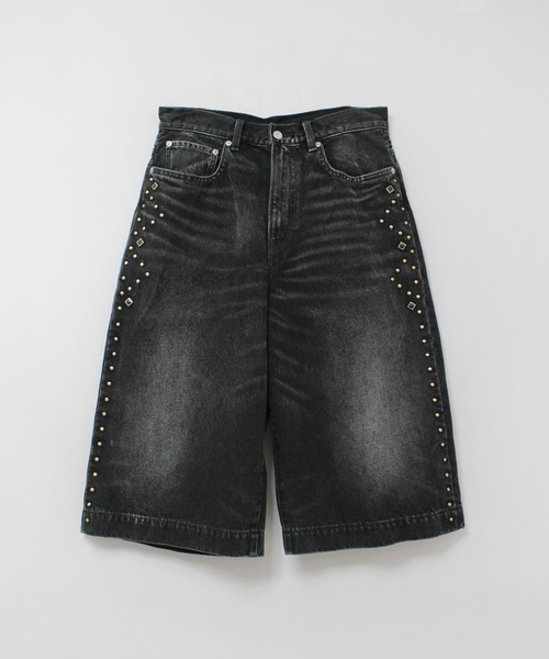 RNA（アールエヌエー）の「R4378 スタッズラインルーズカットレングスパンツ（デニムパンツ・レディース・ブラック/ライトインディゴブルー・MEDIUM）」の5枚目の写真