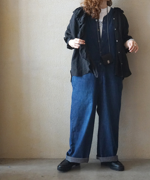 8OZデニム ノースリオールインワン（つなぎ/オールインワン