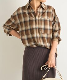 22オクトーブル☆ シアー チェック シャツ ブラウス / パープル系・38 シャツ ブラウス シアーチェックシャツ 長袖 レディース シアー