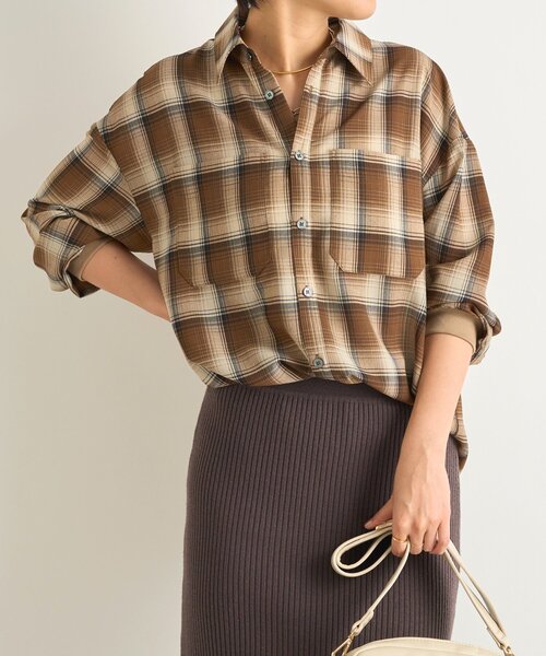 un dix cors（アンディコール）の「《こなれ感をプラス》袖リブシアーチェックシャツ（シャツ/ブラウス・レディース・ブラウン/レッド/ブラック・FREE）」の2枚目の写真