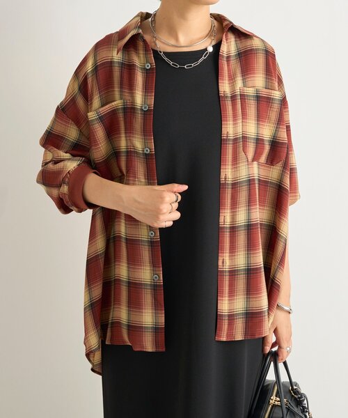 un dix cors（アンディコール）の「《こなれ感をプラス》袖リブシアーチェックシャツ（シャツ/ブラウス・レディース・ブラウン/レッド/ブラック・FREE）」の3枚目の写真