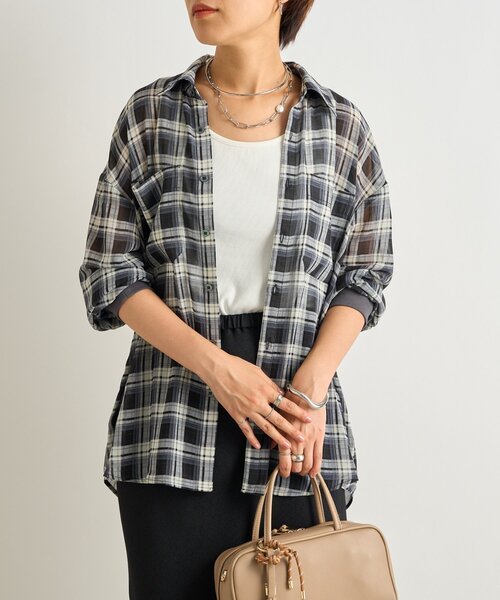 un dix cors（アンディコール）の「《こなれ感をプラス》袖リブシアーチェックシャツ（シャツ/ブラウス・レディース・ブラウン/レッド/ブラック・FREE）」の18枚目の写真