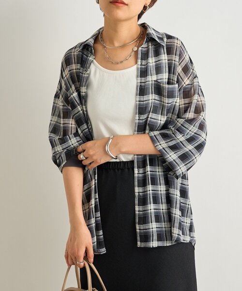 un dix cors（アンディコール）の「《こなれ感をプラス》袖リブシアーチェックシャツ（シャツ/ブラウス・レディース・ブラウン/レッド/ブラック・FREE）」の5枚目の写真