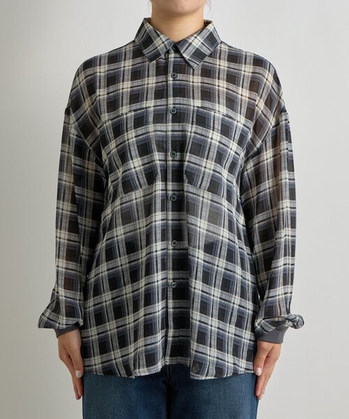 un dix cors（アンディコール）の「《こなれ感をプラス》袖リブシアーチェックシャツ（シャツ/ブラウス・レディース・ブラウン/レッド/ブラック・FREE）」の10枚目の写真