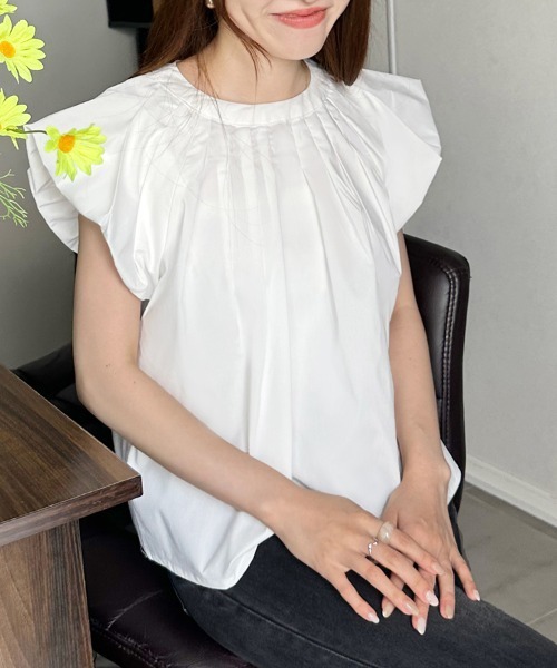 ReRe(リリ)の「フレンチスリーブブラウス(シャツ/ブラウス・レディース・テラコッタ/ホワイト/ブラック・MEDIUM)」の8枚目の写真