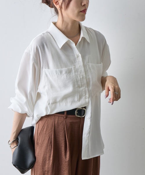 COLONY 2139（コロニートゥーワンスリーナイン）の「エステルワッシャー袖リブシャツ（シャツ/ブラウス・レディース・ブラック/ホワイト/ブラウン・FREE）」の7枚目の写真