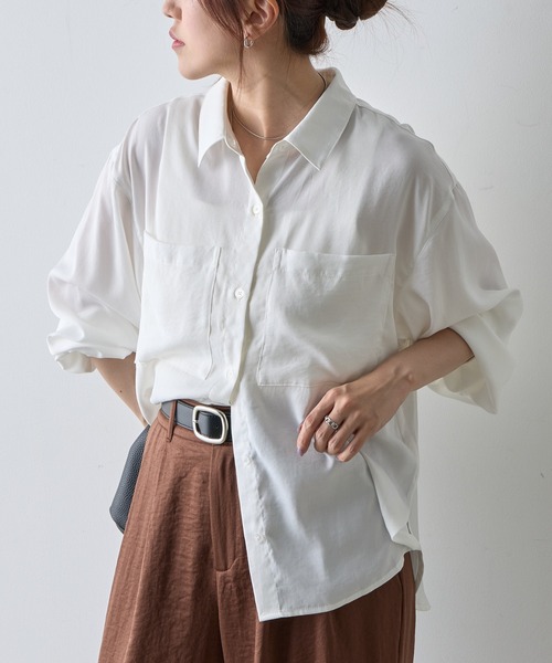 COLONY 2139（コロニートゥーワンスリーナイン）の「エステルワッシャー袖リブシャツ（シャツ/ブラウス・レディース・ブラック/ホワイト/ブラウン・FREE）」の4枚目の写真