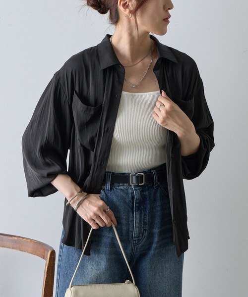 COLONY 2139（コロニートゥーワンスリーナイン）の「エステルワッシャー袖リブシャツ（シャツ/ブラウス・レディース・ブラック/ホワイト/ブラウン・FREE）」の11枚目の写真