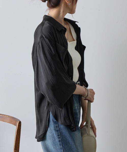 COLONY 2139（コロニートゥーワンスリーナイン）の「エステルワッシャー袖リブシャツ（シャツ/ブラウス・レディース・ブラック/ホワイト/ブラウン・FREE）」の14枚目の写真