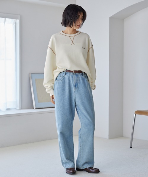 PENNEYS（ぺニーズ）の「PENNEYS/ペニーズ 別注 THE FOX ワンポイントロゴ刺繍 ステッチ配色ワッフル長袖Tシャツ<抗菌防臭>（Tシャツ/カットソー・レディース・ネイビー/アイボリー/グレー/カーキ/ブラック/イエロー・L/M）」の16枚目の写真