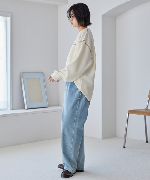 PENNEYS（ぺニーズ）の「PENNEYS/ペニーズ 別注 THE FOX ワンポイントロゴ刺繍 ステッチ配色ワッフル長袖Tシャツ<抗菌防臭>（Tシャツ/カットソー・レディース・ネイビー/アイボリー/グレー/カーキ/ブラック/イエロー・L/M）」の17枚目の写真