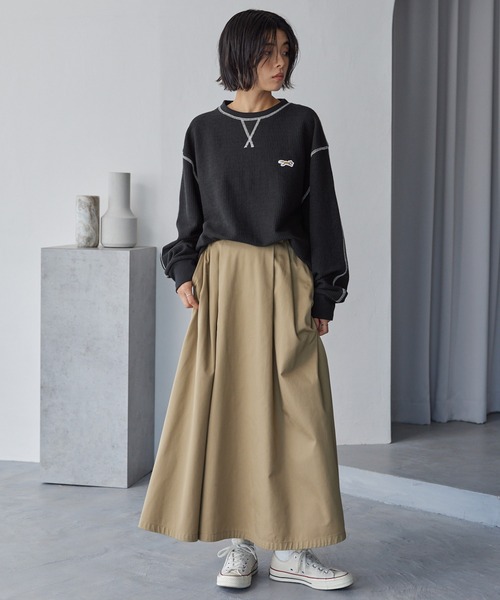 PENNEYS（ぺニーズ）の「PENNEYS/ペニーズ 別注 THE FOX ワンポイントロゴ刺繍 ステッチ配色ワッフル長袖Tシャツ<抗菌防臭>（Tシャツ/カットソー・レディース・ネイビー/アイボリー/グレー/カーキ/ブラック/イエロー・L/M）」の21枚目の写真