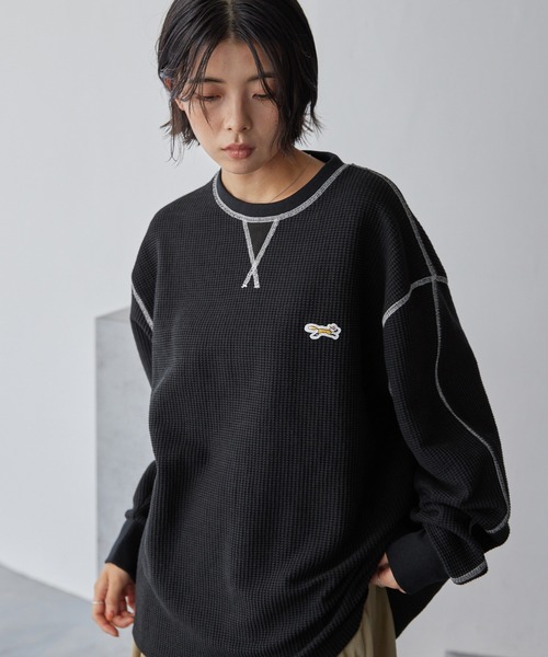 PENNEYS（ぺニーズ）の「PENNEYS/ペニーズ 別注 THE FOX ワンポイントロゴ刺繍 ステッチ配色ワッフル長袖Tシャツ<抗菌防臭>（Tシャツ/カットソー・レディース・ネイビー/アイボリー/グレー/カーキ/ブラック/イエロー・L/M）」の22枚目の写真