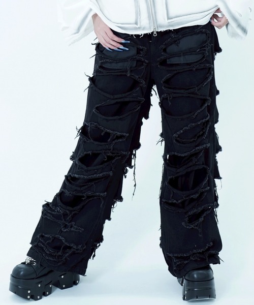 REFLEM レフレム ハイクラッシュデニムパンツ ブラック REFLEM/レフレム』ハイクラッシュデニムパンツ（デニムパンツ