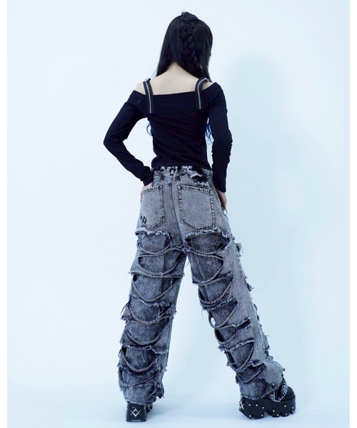 REFLEM ハイクラッシュデニムパンツ ダメージデザイン REFLEM/レフレム