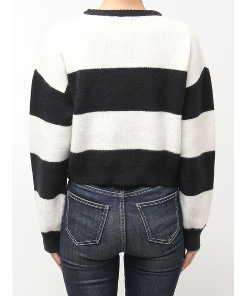 GYDA（ジェイダ）の「LITERALLYボーダーショートニットトップス（ニット/セーター・レディース・レッド/ブラック/ブルー・FREE）」の7枚目の写真