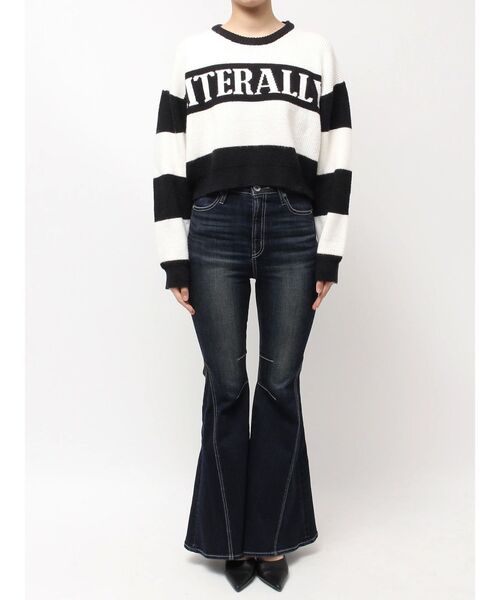 GYDA（ジェイダ）の「LITERALLYボーダーショートニットトップス（ニット/セーター・レディース・レッド/ブラック/ブルー・FREE）」の12枚目の写真