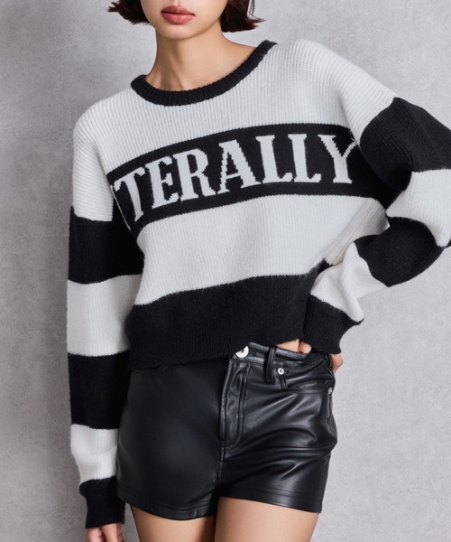 トップス Ny LITERALLYボーダーショートニットトップス（ニット/セーター