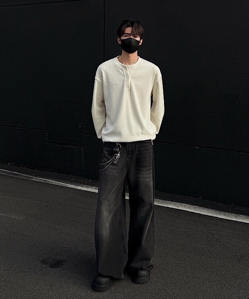 Ressaca(レサーカ)の「オーバーサイズヘンリーネックロンT(Tシャツ/カットソー・メンズ・オフホワイト/ブラック・L/M/XL)」の9枚目の写真