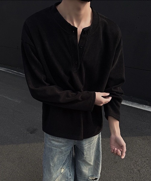 Ressaca(レサーカ)の「オーバーサイズヘンリーネックロンT(Tシャツ/カットソー・メンズ・オフホワイト/ブラック・L/M/XL)」の12枚目の写真
