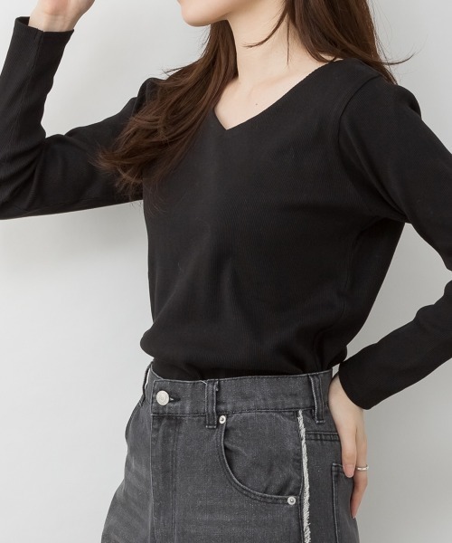 RCD(アールシーディー)の「2×2リブVネックカットソー(Tシャツ/カットソー・レディース・杢グレー/オフホワイト/ベージュ/ブラック/カーキ・L/M/4L/3L/LL)」の20枚目の写真
