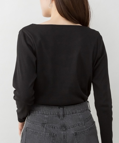 RCD(アールシーディー)の「2×2リブVネックカットソー(Tシャツ/カットソー・レディース・杢グレー/オフホワイト/ベージュ/ブラック/カーキ・L/M/4L/3L/LL)」の12枚目の写真