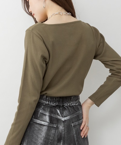 RCD(アールシーディー)の「2×2リブVネックカットソー(Tシャツ/カットソー・レディース・杢グレー/オフホワイト/ベージュ/ブラック/カーキ・L/M/4L/3L/LL)」の16枚目の写真