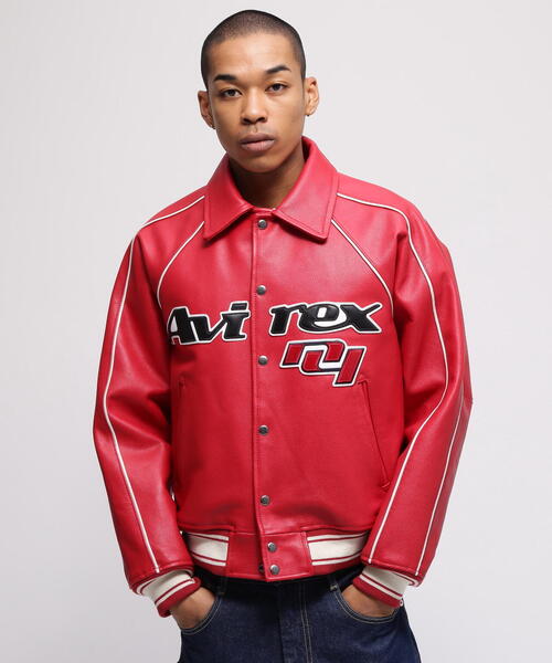 AVIREX レザージャケット スタジャン 赤 M 牛革】AVIREX レザージャケット 赤 M スタジャン 本革
