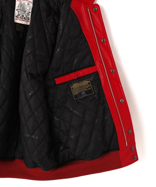 【牛革】AVIREX レザージャケット 赤 L スタジャン VARCITY 本革 AVIREX スタジャン VARSITY JACKET RED AXES / バーシティ