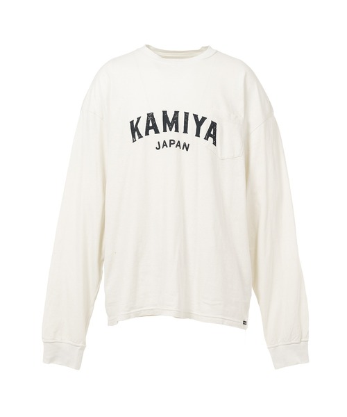 KAMIYA(カミヤ)の「"KAMIYA logo" Distressed Pocket L/S T-shirt(Tシャツ/カットソー・メンズ・ホワイト/ブラック・M/L/S)」の1枚目の写真