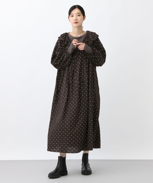 セール】《natural by clip》LRドットフリルカラーワンピース