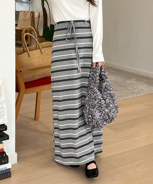 セール】【着用動画あり・2色展開】ストライプフレアマキシスカート