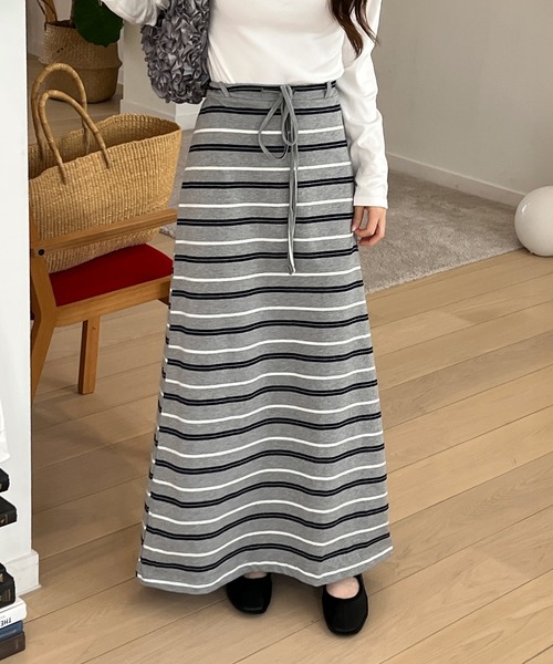 セール】【着用動画あり・2色展開】ストライプフレアマキシスカート