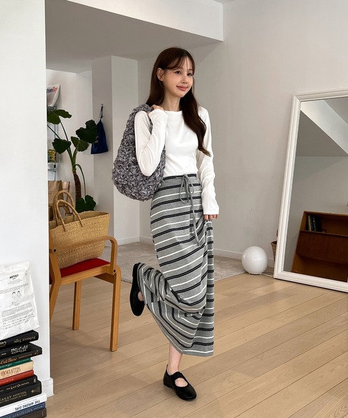 セール】【着用動画あり・2色展開】ストライプフレアマキシスカート