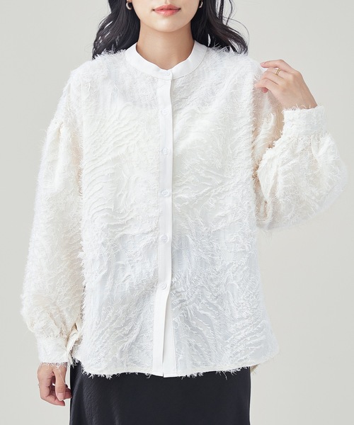 Lace Ladies(レースレディース)の「立体 ジャガード 長袖 ボタン ブラウス(シャツ/ブラウス・レディース・ブラック/アイボリー/ホワイト・FREE)」の3枚目の写真