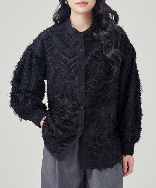 Lace Ladies(レースレディース)の「立体 ジャガード 長袖 ボタン ブラウス(シャツ/ブラウス・レディース・ブラック/アイボリー/ホワイト・FREE)」の1枚目の写真