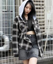 WEGO | WEGO/【25年秋冬新作】裏毛フードチェックシャツ(シャツ/ブラウス)